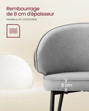 VASAGLE Chaise de Salle à Manger, Chaise de Cuisine, Siège Rembourré, en Tissu Coton-Lin, Fauteuil de Salon, Pieds en Métal, Moderne, pour Salle à Manger, Cuisine, Gris Clair LDC100G02
