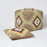 HOMESCAPES Pouf carré en Laine Kilim Jaipur, Pouf tressé à Motif géométrique, Pouf berbère et bohème déco 43 cm