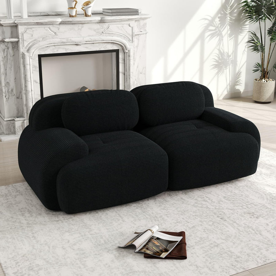 KOMHTOM Petit Canapé 2 Places en Velours Côtelé avec Coussins Confortables, Accoudoir Courbe et Rembourré - Canapé Modulable Moderne (Noir)