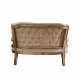 Loberon Canapé Kingsley Piquage Chesterfield Classique Pieds Tournés, Housse Résistante, Assise Bois de Manguier, Polyester, Laiton, Lin