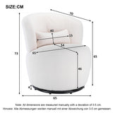 Fauteuil de relaxation pivotant avec coussin lombaire et pied en métal pivotant - Chaise longue rembourrée pour chambre à coucher, salon, coiffeuse, tissu peluche blanc Teddy - Charge maximale : 100