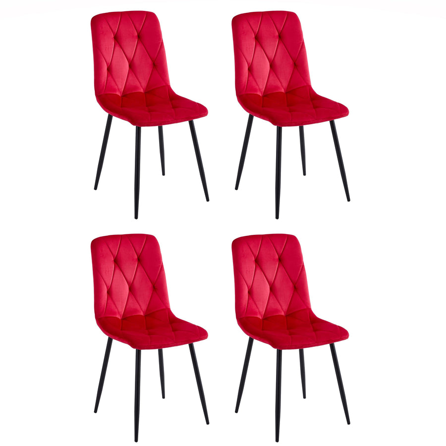 Casa Vital Lot de 4 chaises de salle à manger Tamara 43 x 54 x 91 cm, rembourrées avec tissu doux, coutures décoratives sur le dossier et l'assise, pieds en métal, capacité de charge 120 kg, rouge