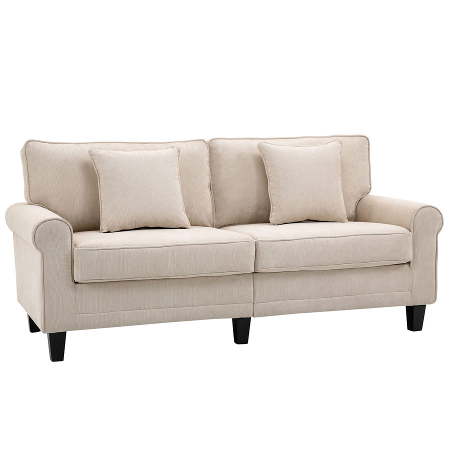 HOMCOM Canapé 3 Places dim. 197L x 84P x 90H cm Coussin déco. Inclus Pieds Bois Massif pin Tissu Aspect Velours côtelé Beige HOMCOM Canapé 3 Places dim. 197L x 84P x 90H cm Coussin déco. Inclus Pieds Bois Massif pin Tissu Aspect Velours côtelé Beige