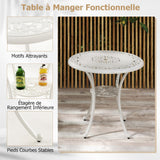 COSTWAY Ensemble Bistrot pour Patio 5 Pièces en Fonte d'Aluminium, Table Ronde avec Trou pour Parasol et 4 Chaises, Salon de Jardin Résistant aux Intempéries pour Jardin Terrasse, Blanc