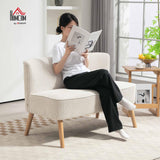 HOMCOM Canapé 2 Places Moderne Canapé sans accoudoirs Rembourré avec Aspect Velours côtelé, Petit canapé Lounge avec Pieds en Bois pour Le Salon, 117 x 56,5 x 77 cm, Blanc crème