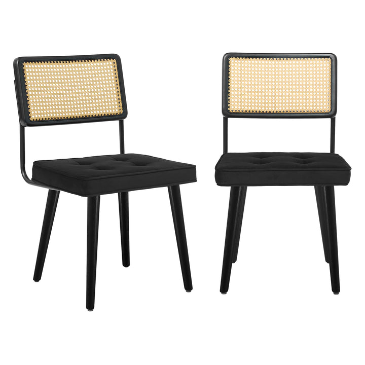 Lot de 2 Chaise Salle à Manger Art Deco,Chaise de cuisine avec velours Siège rembourrés,Pieds en bois,Dossier Rattan,Chaise à manger sans accoudoirs pour Salle à Manger,Cuisine,Salon(85x53x49cm,Noir) Lot de 2 Chaise Salle à Manger Art Deco,Chaise de cuisine avec velours Siège rembourrés,Pieds en bois,Dossier Rattan,Chaise à manger sans accoudoirs pour Salle à Manger,Cuisine,Salon(85x53x49cm,Noir)