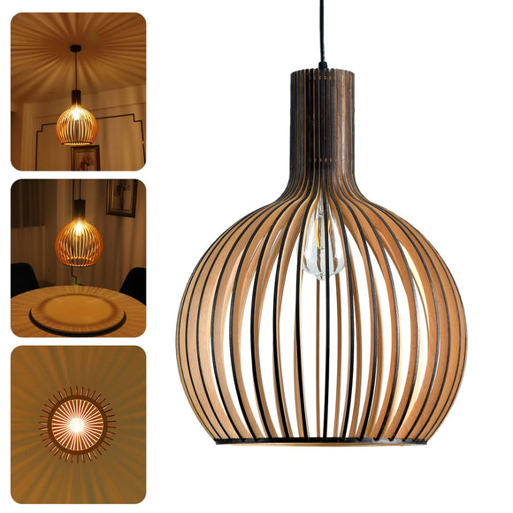 JZCDR Boho Style Bois Suspension, E27 Hauteur Adjustable Naturel Main Lustre Rétro, Rustique Lampe Pendentif pour Salle à Manger, Salon, Chambre à Coucher, Café, Comptoir de Bar (Noir,28×35CM)