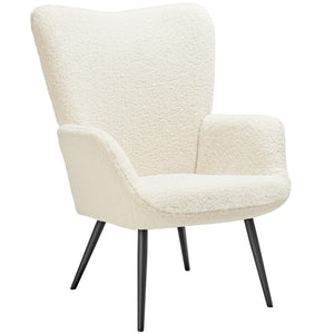 TecTake® Fauteuil Relax Confortable en Tissu Bouclette Fauteuil Scandinave Moelleux avec Accoudoirs & Dossier Ergonomique pour Salle à Manger, Salon, Chambre, Siege Bureau, Allaitement Crème/Noir