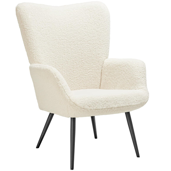 TecTake® Fauteuil Relax Confortable en Tissu Bouclette Fauteuil Scandinave Moelleux avec Accoudoirs & Dossier Ergonomique pour Salle à Manger, Salon, Chambre, Siege Bureau, Allaitement Crème/Noir