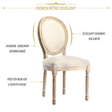 HomeMiYN Chaise Medaillon Lot de 2, Chaise de Salle à Manger de Style Louis-XVI en Tissu Lin, Chaises de Dîner Dossier Doux pour Chambre, Salon, Restaurant, Beige