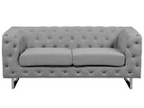 Canapé Fixe 2 Places Style Chesterfield Capitonnés en Tissu Gris Clair avec Pieds en Acier Inox Top Tendance pour Salon Chic et Glamour Beliani