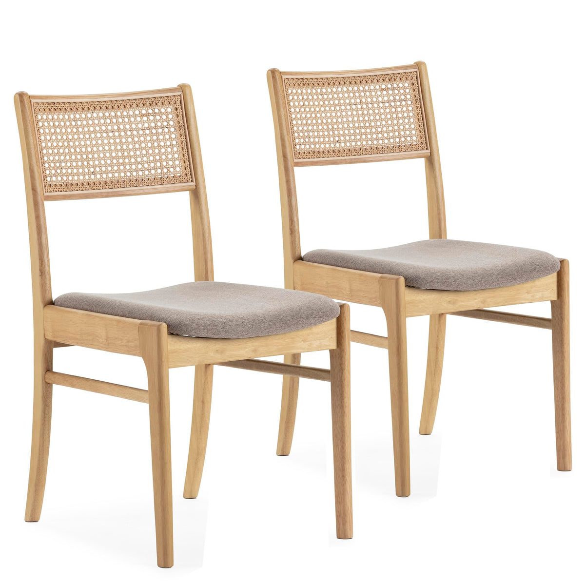 HOMN LIVING Pack de 2 chaises Vilma en Chêne, Bois Massif et rotin Nat ...