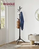 VASAGLE Porte-manteau sur Pieds, en Bois, en Forme d’Arbre, 8 Crochets, 3 Hauteurs Réglables, pour Vêtements, Chapeaux, Sacs, Entrée, Salon, Chambre, Bureau, Noir RCR004B01