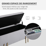 HOMCOM Banc de Rangement Coffre de Rangement Design Contemporain- Banc avec Espace de Stockage - dim. 100L x 40l x 42H cm - Velours Gris Clair piètement métal doré