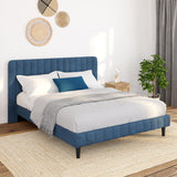IDMarket - Lit Double Annie 140 x 190 cm Velours Bleu