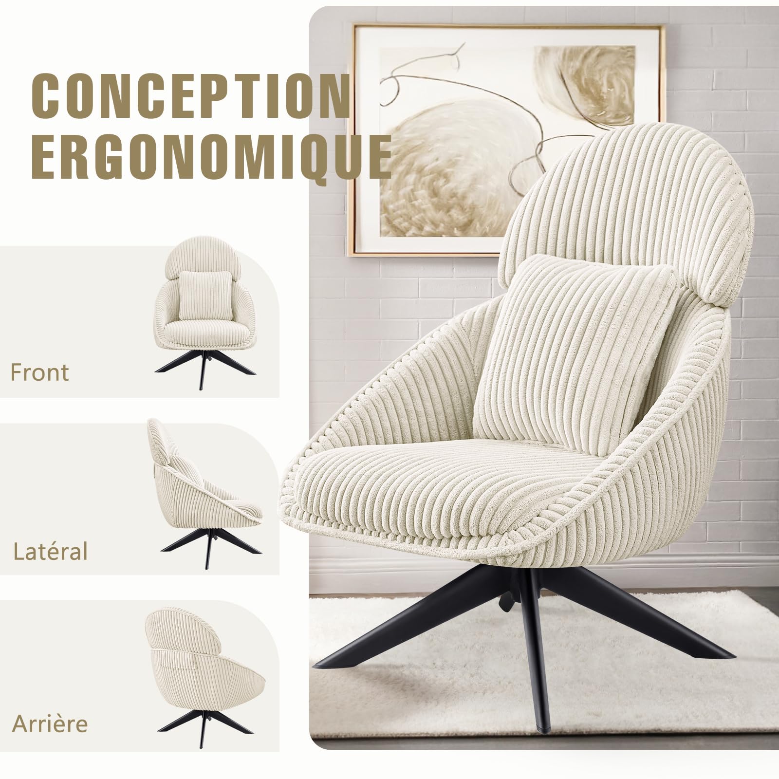 Fauteuil De Relaxation Moderne - Tissu Et PVC, Rembourrage Mousse, Pieds En Bois, Dimensions 70x77x94cm, Noir