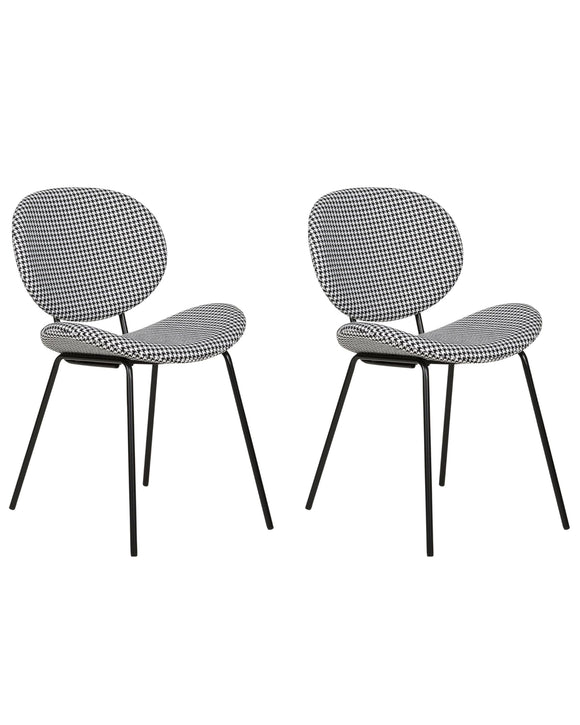 Lot de 2 Chaises de Salle à Manger Design Rétro Sans Accoudoirs en Polyester Noir et Blanc Luana