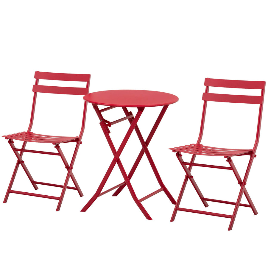 Outsunny Salon de Jardin Bistro Pliable - Table Ronde Ø 60 cm avec 2 chaises Pliantes - métal thermolaqué Rouge