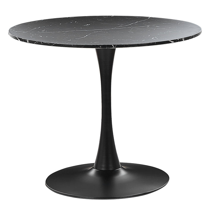 Beliani Table de Salle à Manger Industrielle Effet Marbre Noir Ronde MDF Base en Métal 90 cm Boca Beliani Table de Salle à Manger Industrielle Effet Marbre Noir Ronde MDF Base en Métal 90 cm Boca