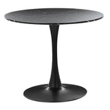 Beliani Table de Salle à Manger Industrielle Effet Marbre Noir Ronde MDF Base en Métal 90 cm Boca