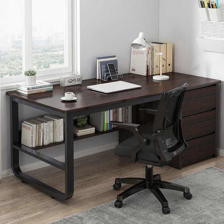 Bureau d'ordinateur moderne avec étagère à 3 tiroirs et finition noyer noir, bureau d'écriture pour étudiants, bureau à domicile ou poste de travail, 119,4 cm, design simple et élégant