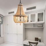 HMASNSEIY Lustre en Perles de Bois, luminaire Suspendu à 8 lumières, Style bohème, E14, plafonnier Semi-encastré, Lustre rétro Vintage Rustique en Perles pour Chambre d'enfant, Hall d'entrée, Couloir