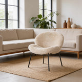Happy Garden Fauteuil en Fausse Fourrure Beige Sacha – Chaise d'appoint 1 Place – Assise rembourrée – Structure Acier