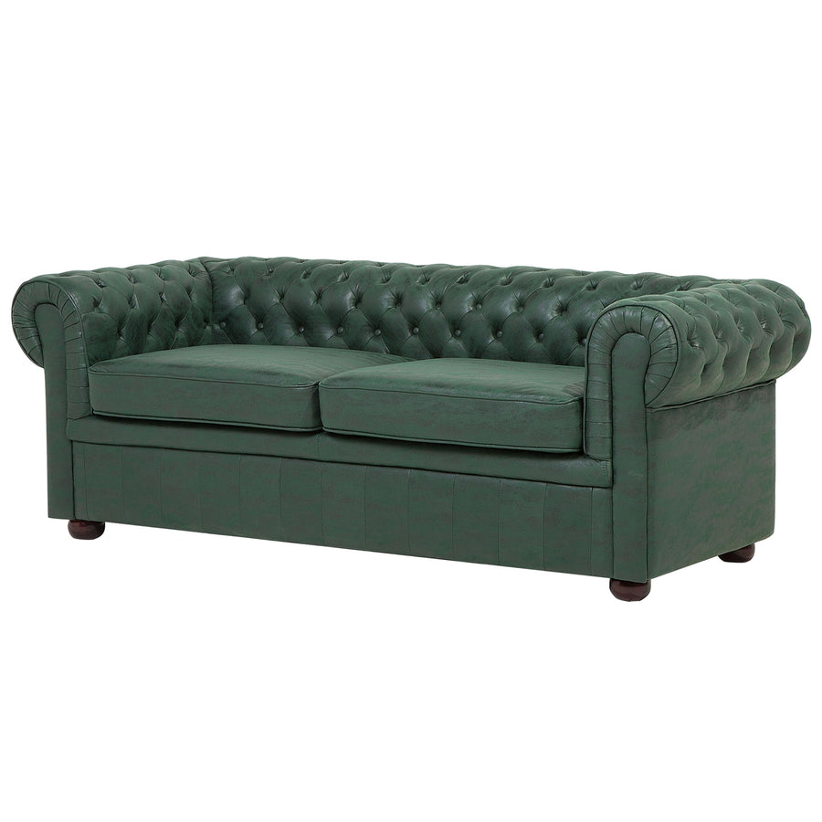 Canapé 3 Places en Cuir PU Vert Assise Rembourrée Large Dossier Points Chesterfield Canapé 3 Places en Cuir PU Vert Assise Rembourrée Large Dossier Points Chesterfield