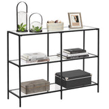 VASAGLE Table Console d’Entrée, Étagère à 3 Niveaux en Verre Trempé, 30 x 100 x 73 cm, Cadre en Métal, Style Moderne, pour Couloir, Salon, Chambre, Noir Classique et Transparent LGT027B01