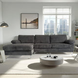 CONCEPT USINE | Canapé d’Angle 4-5 Places Galway Gris Anthracite | Méridienne Gauche | Velours Côtelé Ultra Doux | Assise Profonde et Moelleuse | Pieds Métal | Confort Durable | Look Contemporain