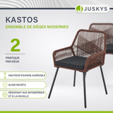 Juskys Ensemble de 2 chaises de Jardin Kastos en Corde - Chaise d'extérieur avec accoudoir et Coussin - Chaise de Jardin supportant 150 kg - Jardin, Balcon - chaises Marron