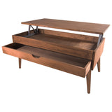 LoMasCasa Sonka Table basse relevable avec tiroir coulissant en bois naturel massif Disponible en couleur bois avec pied conique 100 x 50 x 48 cm