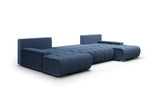 Tendencio Canapé panoramique Convertible BOLUTI en Velours côtelé avec Coffre de Rangement (Bleu)