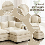 Canapé modulable 2 places L 198 cm, chenille beige, double coussins
