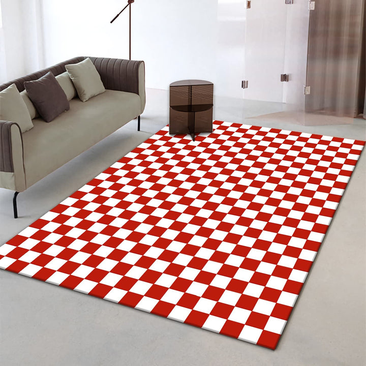 Tzvpsu Tapis déco Maison Decoration Table Basse Conception de Damier géométrique Rouge Blanc Deco Maison Moderne 160x200cm Tzvpsu Tapis déco Maison Decoration Table Basse Conception de Damier géométrique Rouge Blanc Deco Maison Moderne 160x200cm