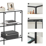 VASAGLE Table Console d’Entrée, Étagère à 3 Niveaux en Verre Trempé, 30 x 100 x 73 cm, Cadre en Métal, Style Moderne, pour Couloir, Salon, Chambre, Noir Classique et Transparent LGT027B01