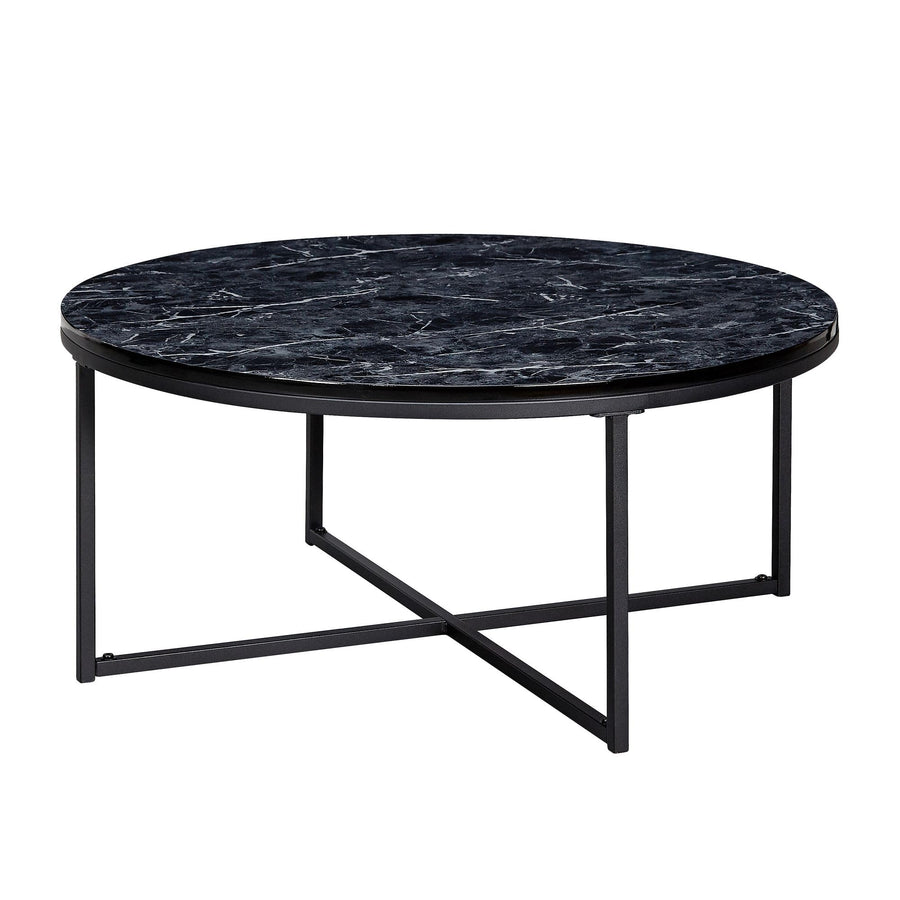 FineBuy Table Basse de Salon Effet Marbré 80x36x80 cm MDF et Metal | Grande Table de Canapé Ronde Noir | Design Table d'appoint Moderne