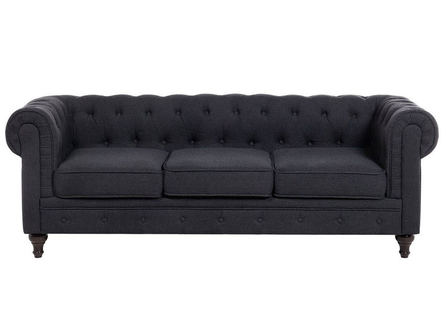 Canapé 3 Places en Tissu Gris Assise Rembourrée Large Dossier Points Chesterfield Canapé 3 Places en Tissu Gris Assise Rembourrée Large Dossier Points Chesterfield