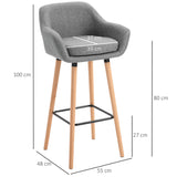 HOMCOM Tabourets de Bar Design scandinave - Lot de 2 tabourets de Bar Grand Confort avec Repose-Pieds et accoudoirs - Bois Massif Lin Gris foncé