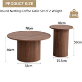 JZGORC Lot de 2 Tables Basses Rondes Modernes, Support de Base de Colonne Romaine, Table D'appoint de Canapé Ronde de Style Ferme, Convient au Salon, au Bureau - Marron Foncé