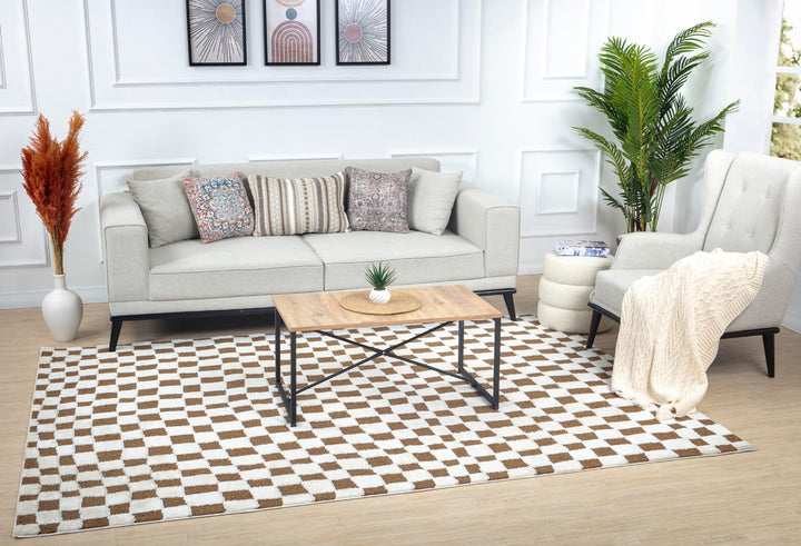 Livabliss Pula Tapis Géométrique Scandinave - Grand Tapis Salon, Salle à Manger, Chambre, Cuisine - Design Boheme Chic, Berbere Moderne, Poil Court 160x213 cm - Crème, Orange, Brun