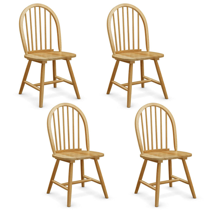 Lot de 4 chaises de salle à manger Windsor en bois d'hévéa massif avec dossier de broche, chaises de style campagnard pour cuisine, restaurant et bistrot, finition bois naturel
