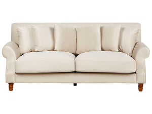 Canapé Fixe 2 Places en Velours Blanc Cassé avec Pieds en Bois et Rembourrage Moelleux pour Salon Design Glamour Beliani