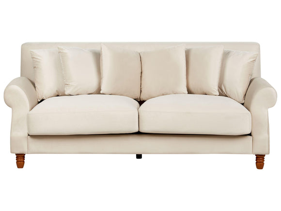 Canapé Fixe 2 Places en Velours Blanc Cassé avec Pieds en Bois et Rembourrage Moelleux pour Salon Design Glamour Beliani