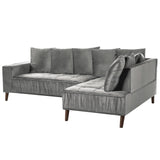 Canapé Moderne en Velours Gris d'Angle Gauche Pieds en Bois d'Eucalyptus Grena