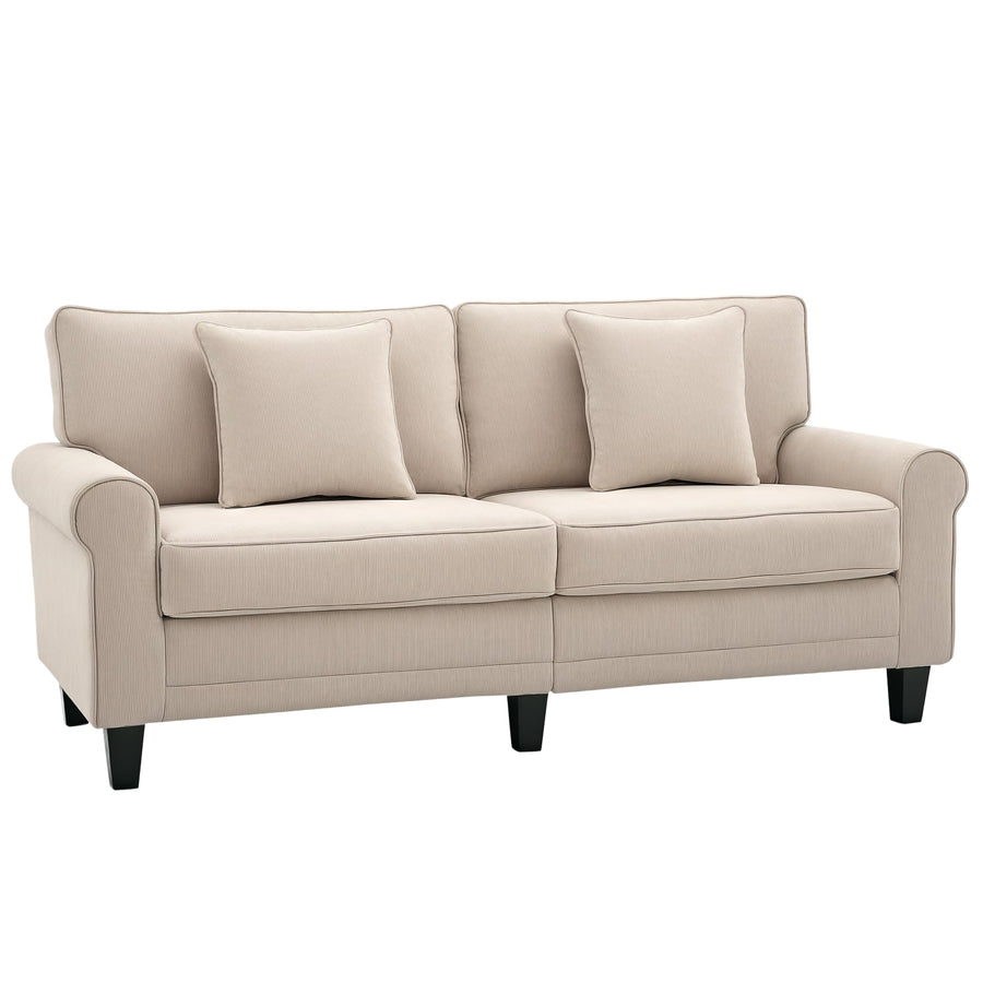 HOMCOM Canapé 3 Places en Tissu Velours côtelé, canapé Salon, 197 cm, avec accoudoirs et Dossier rembourrées, canapé avec 2 oreillers, Pieds en Bois Massif de pin, pour Salon, Chambre, Bureau, Beige HOMCOM Canapé 3 Places en Tissu Velours côtelé, canapé Salon, 197 cm, avec accoudoirs et Dossier rembourrées, canapé avec 2 oreillers, Pieds en Bois Massif de pin, pour Salon, Chambre, Bureau, Beige