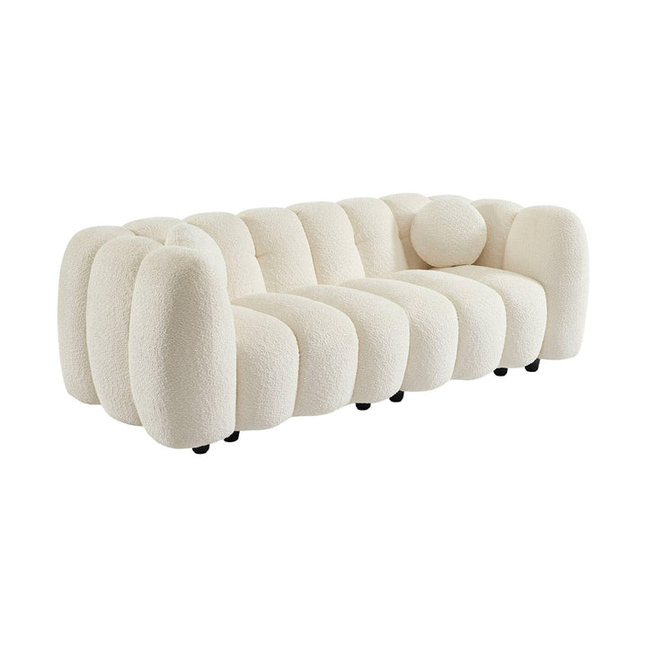 sweeek - Canapé 3 Places Coquillage en Bouclette Blanc L 221 x P 100 x H 76cm - Perla sweeek - Canapé 3 Places Coquillage en Bouclette Blanc L 221 x P 100 x H 76cm - Perla