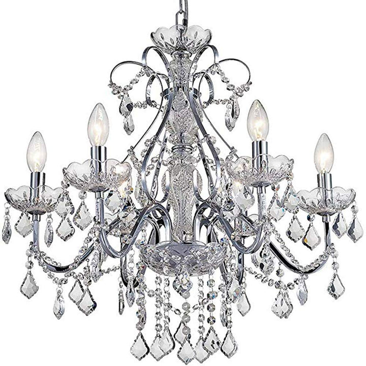 BESTIER Maria Theresa Moderne En Cristal Clair Pendentif Lustre Éclairage LED Plafonnier Luminaire Pour Salle À Manger Salle De Bains Chambre À Coucher Salon 6 E14 Ampoules Requis H65cm X D60cm
