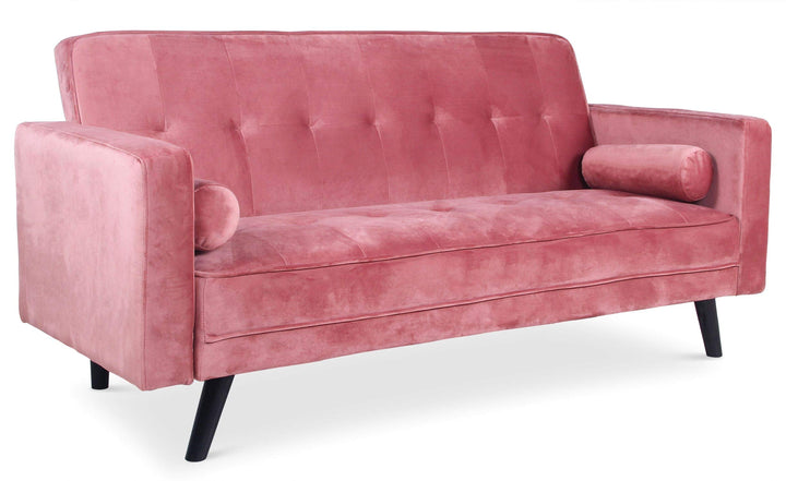 Menzzo Canapé Convertible scandinave Slow en Velours Rose – Canapé lit 3 Places Confortable – Design Moderne – L200 x P90 x H85 cm