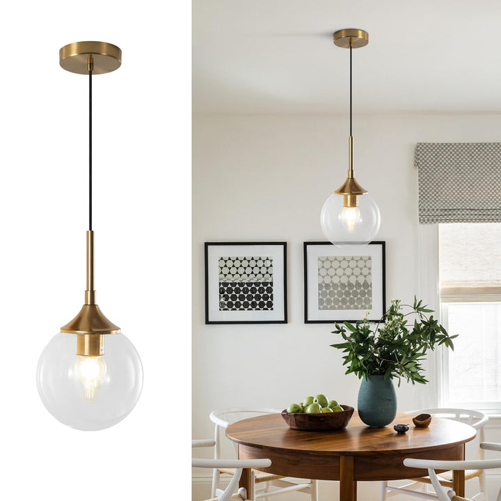 KCO Éclairage suspendu globe transparent pour îlot de cuisine en verre bulle doré luminaire suspendu moderne du milieu du siècle pour salon salle à manger KCO Éclairage suspendu globe transparent pour îlot de cuisine en verre bulle doré luminaire suspendu moderne du milieu du siècle pour salon salle à manger